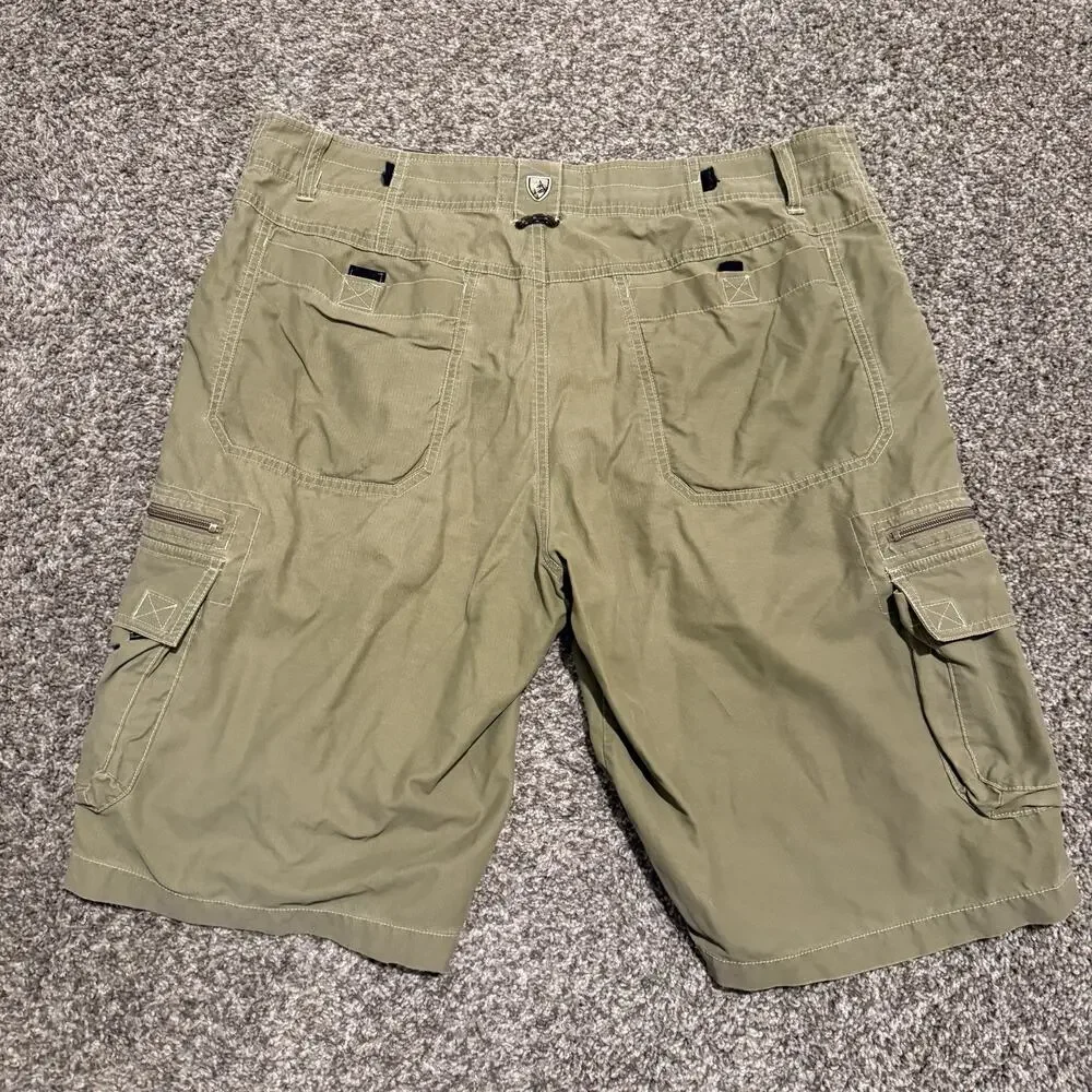 KÜHL Mens XL Khaki Cargo Shorts Ambassador Wornout Hiking Outdoor Utility